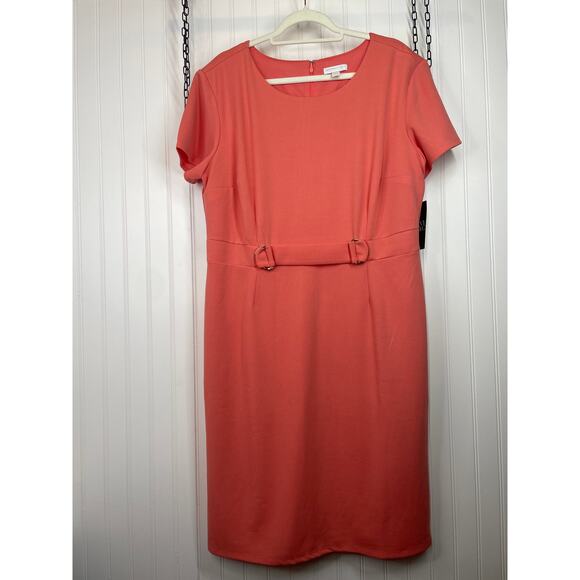 NWT New York and Company Peach Midi Sheath Dress Short Sleeve Office Size XXL - Picture 1 of 6